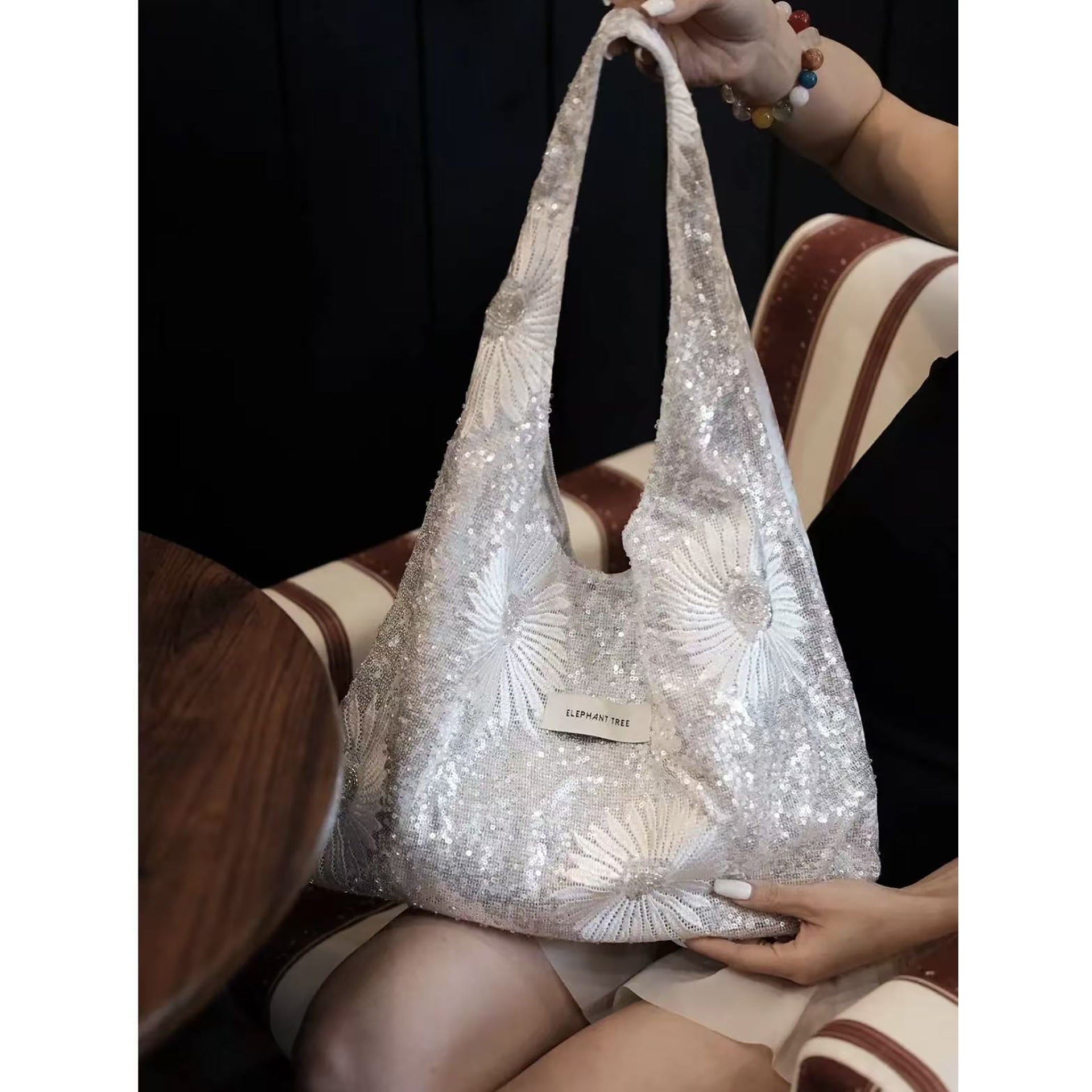 Sparkling Sequin Daisy Embroidery Hobo Shoulder Bag 6S10BBG1465