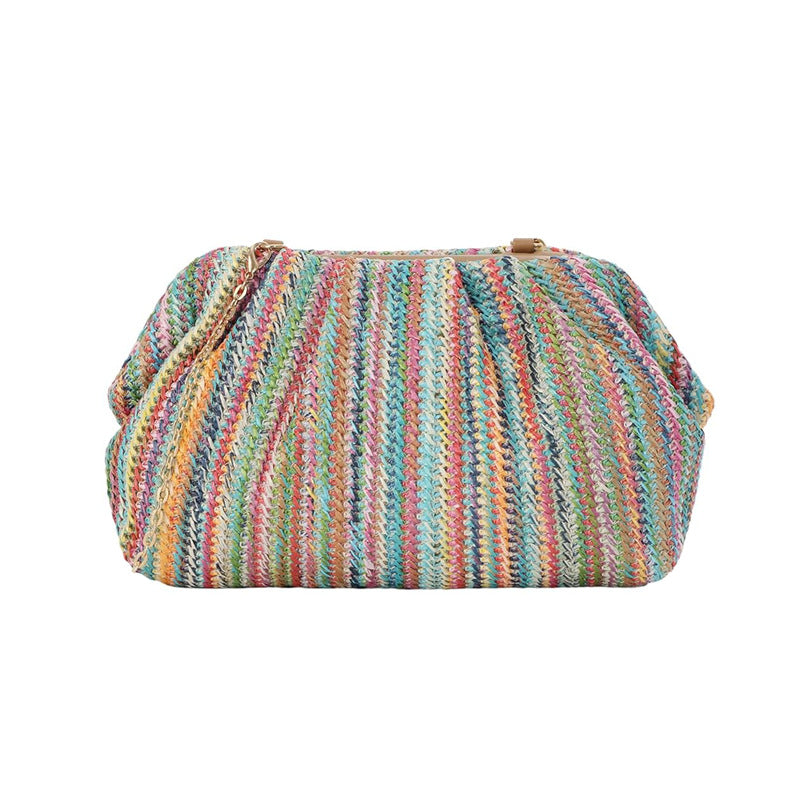 Straw Cloud Clutch Elegant Pleated Evening Frame Bag 6W10BBG1878