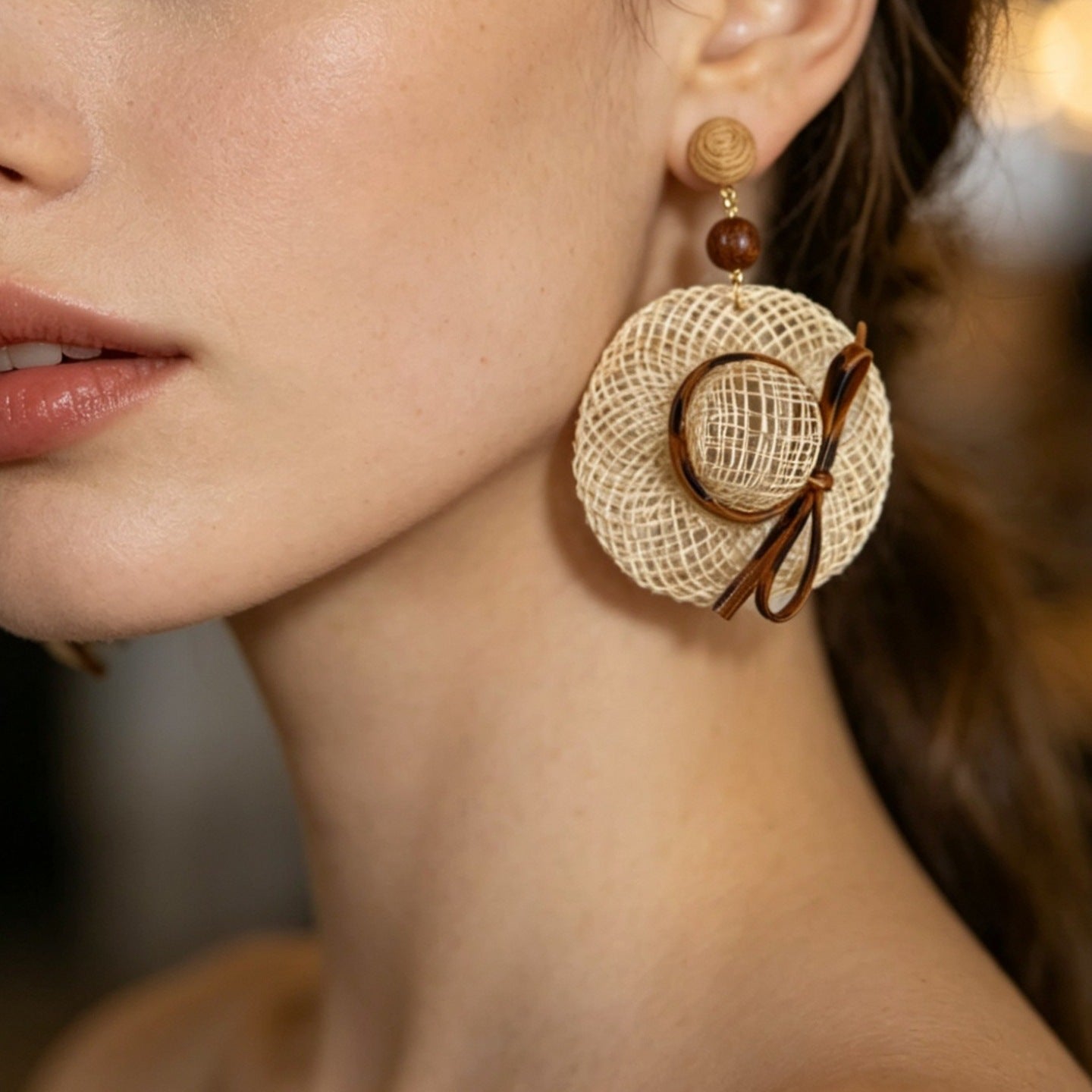 Raffia Hat Dangle Earrings - DippedShop Wholesale - #6595