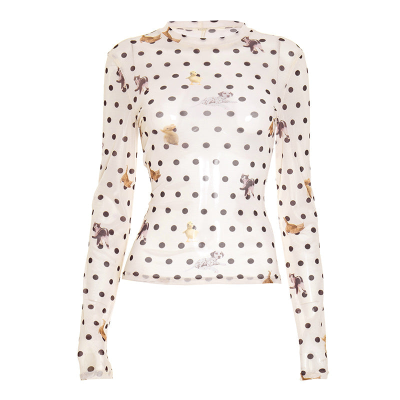 Crew Neck Polka Dot Crop Top - DippedShop Wholesale - #0147
