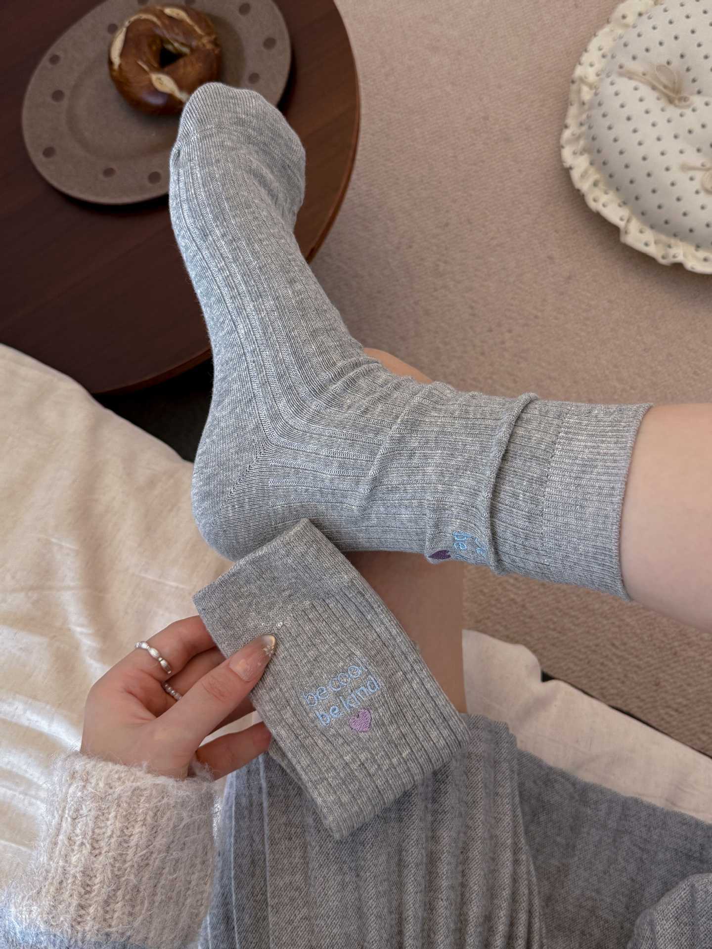 Heart Letter Embroidered Ribbed Mid Socks 6W8FSO649