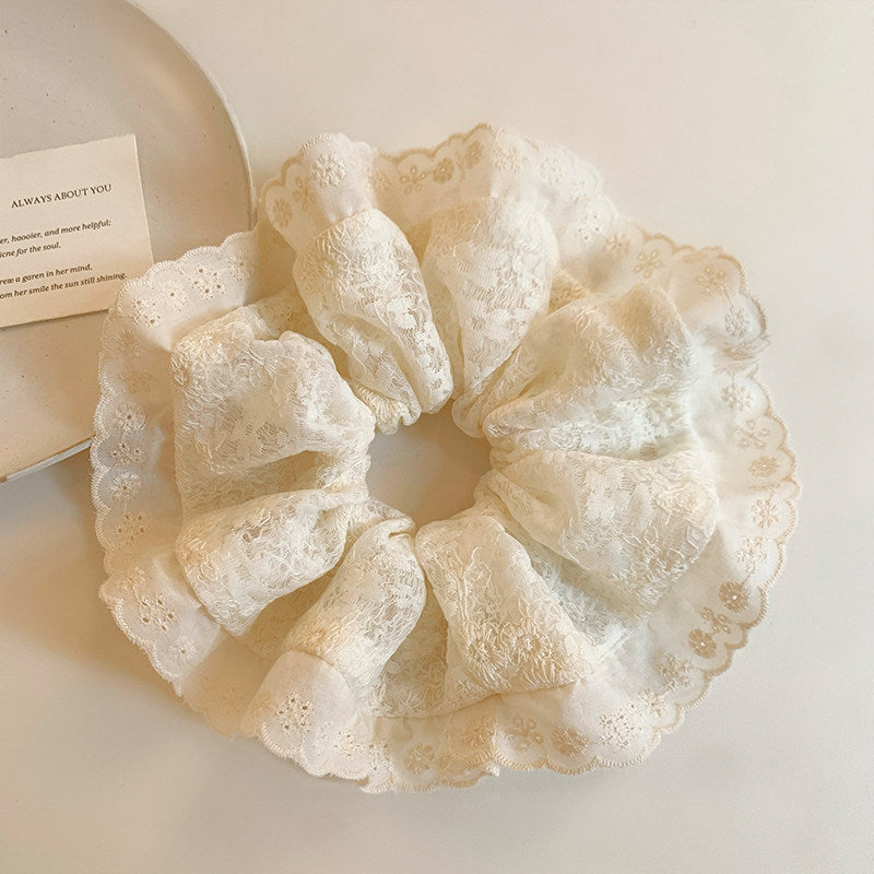 Beige Scalloped Lace Scrunchies - DippedShop Wholesale - #1059
