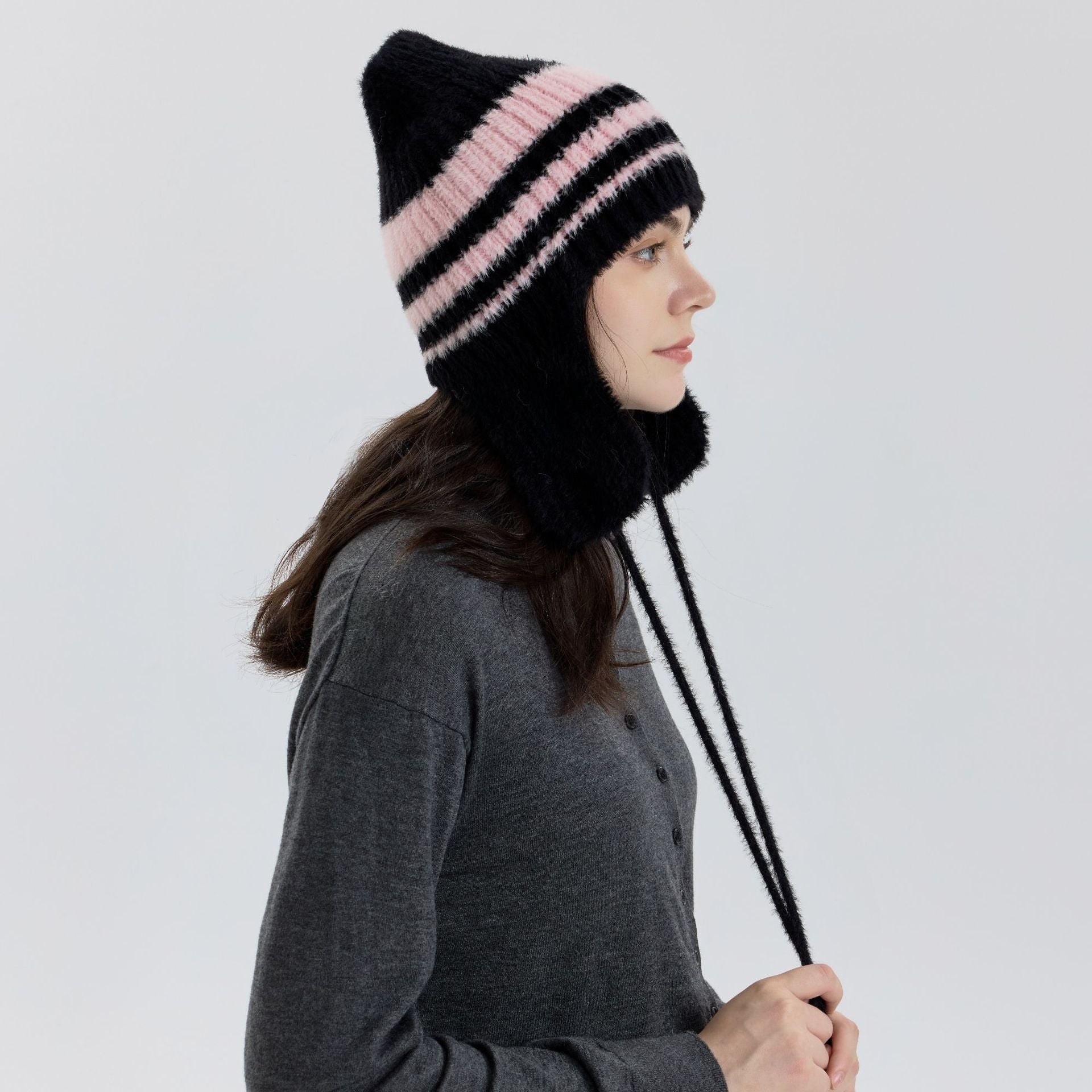 Vintage Striped Ear Flaps Knit Beanie Hat 6W6HAT544