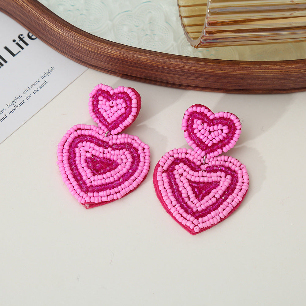 Beaded Heart Stud Earrings - DippedShop Wholesale - #9043