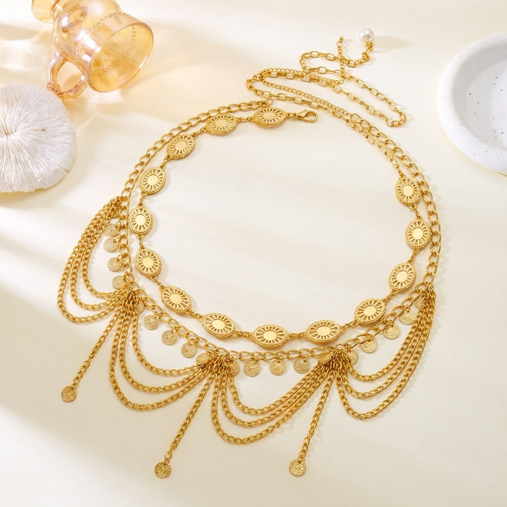 Retro Gold Plated Pearl Tassel Waist Chain 8ZA6JBC103T
