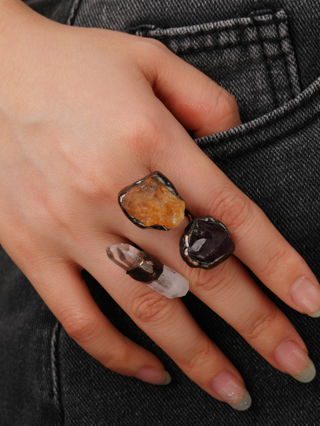 Vintage Irregular Crystal Stone Open Ring DP25F468