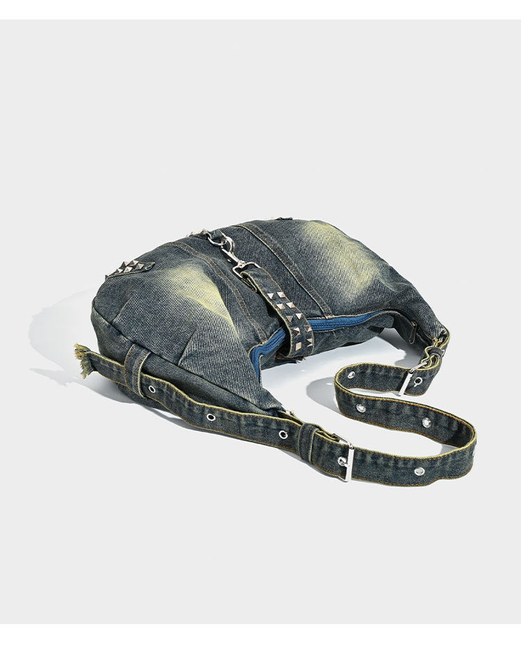 Vintage Splice Washed Denim Studded Underarm Bag 6W10BBG1340