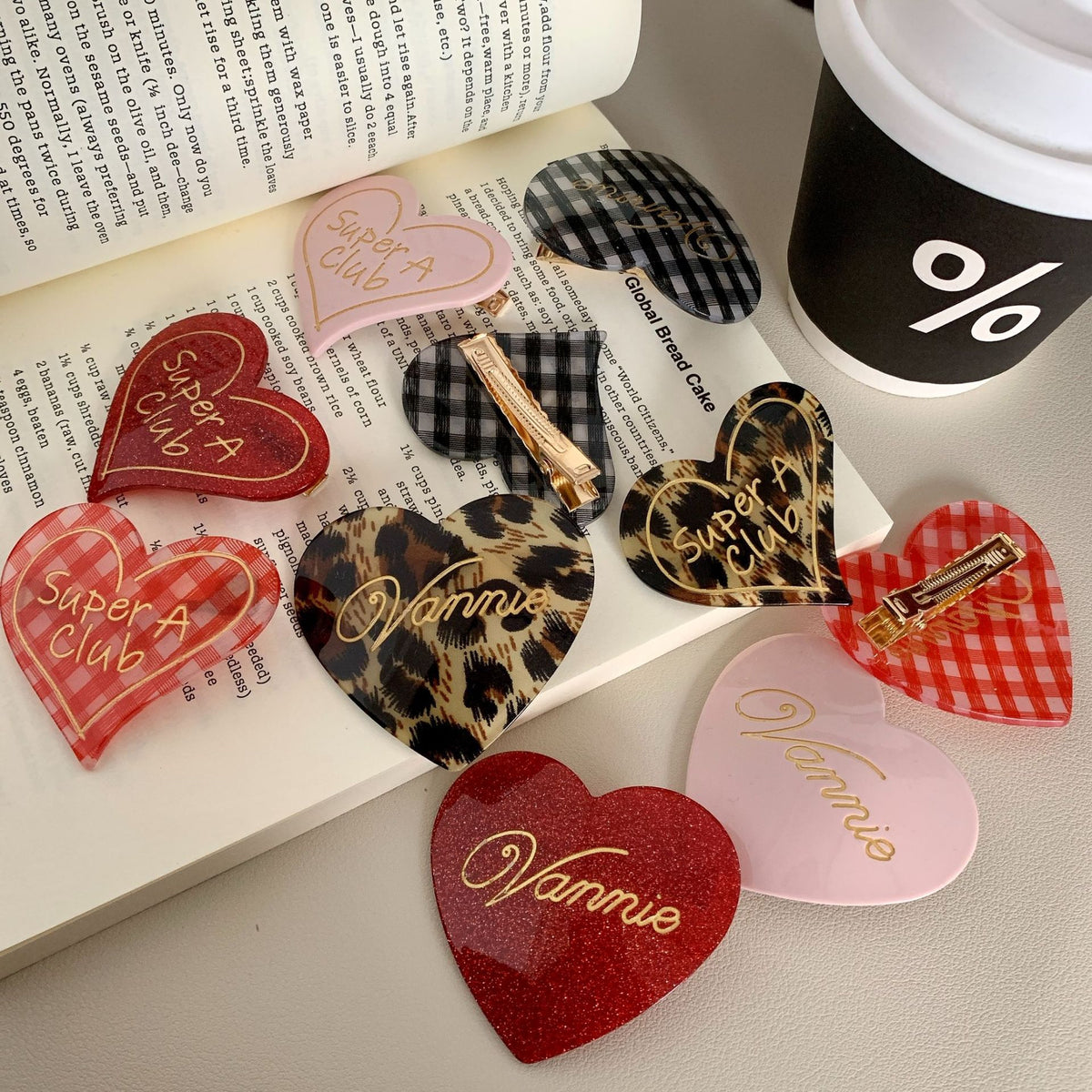 Sweet Printed Heart Acetate Hair Clip6W6HPN104