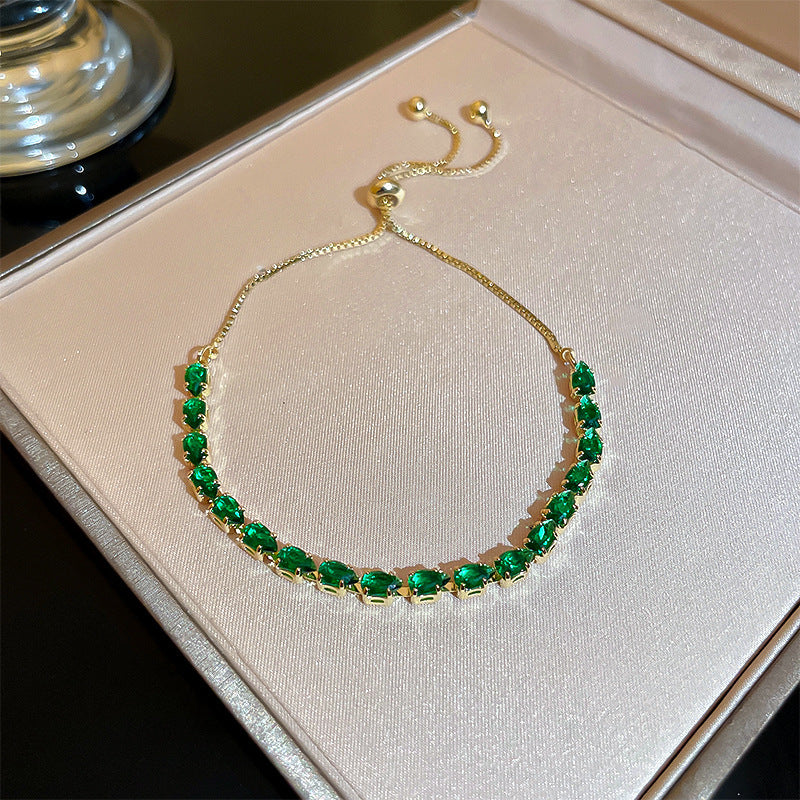 Elegant Geometric Emerald Rhinestone Pendant Bracelet 6W6JBR721