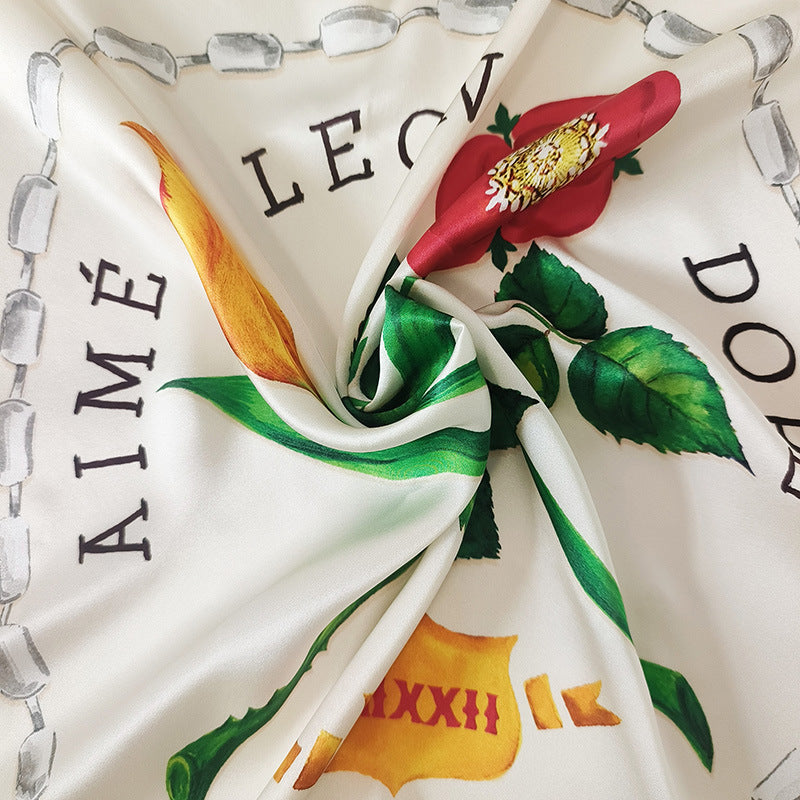 Elegant Flower Print Soft Neckerchief Silk Scarf MK2BW6W6NSI20