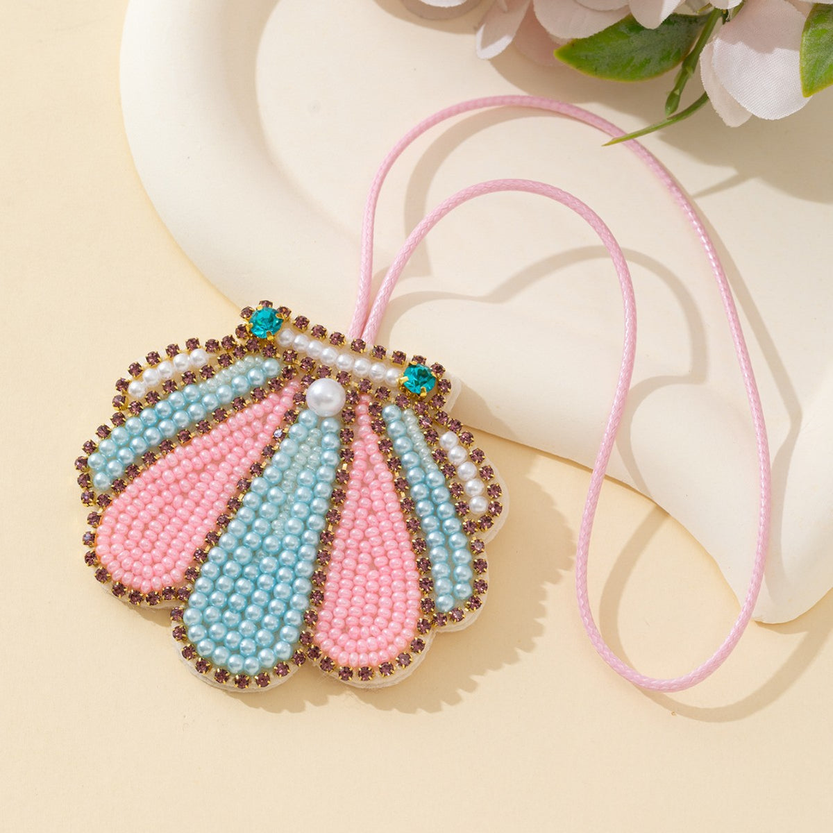 Rhinestone Beaded Shell Keychain - DippedShop Wholesale - #9971