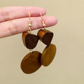 Vintage Wood Disc Pendant Dangle Earrings 6W6JER556