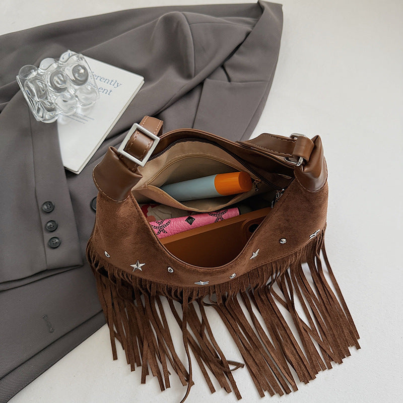 Boho Fringe Hobo Large Capacity Shoulder Bag 6W10BBG2351