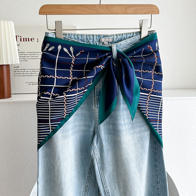 Minimalist Striped Cashew Waist Belt Silk Scarf MK2BLW6W6NSI70