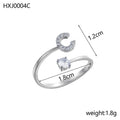 Simple Gold Plated Rhinestone Initial Letter Open Ring 8ZA6JRG152L