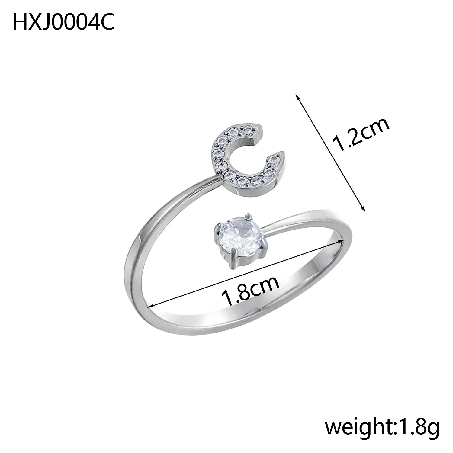 Simple Gold Plated Rhinestone Initial Letter Open Ring 8ZA6JRG152L
