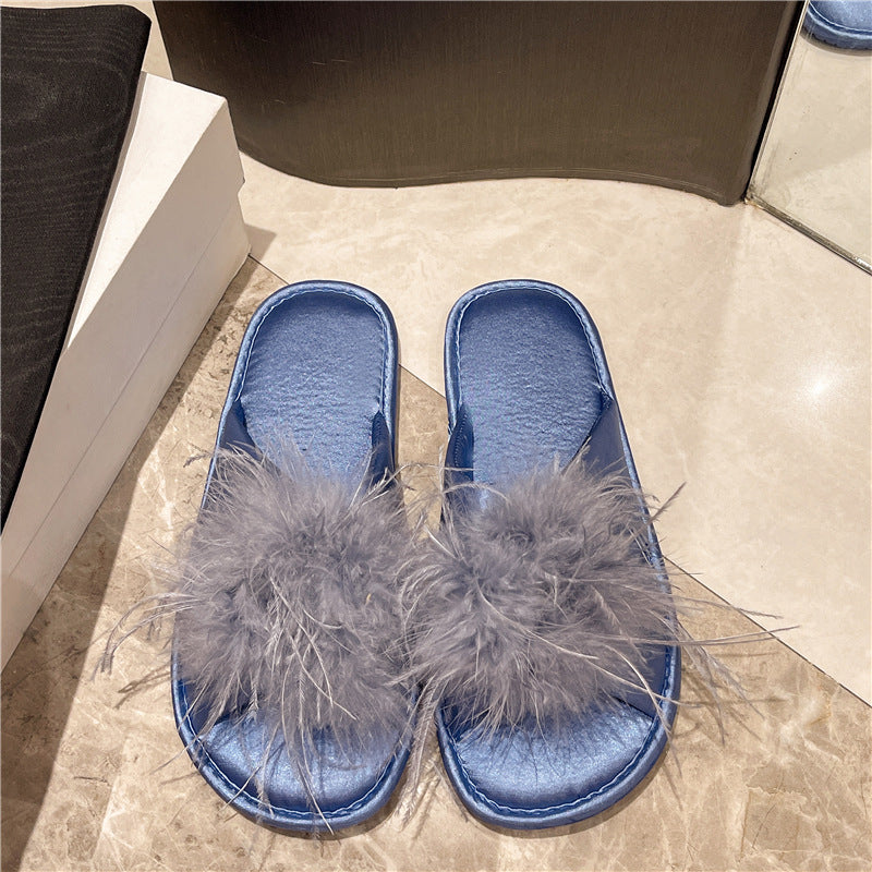 Fluffy Feather Slide Slippers - DippedShop Wholesale - #2179