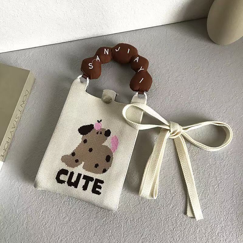 Sweet Cartoon Print Knit Crossbody - DippedShop Wholesale - #8099