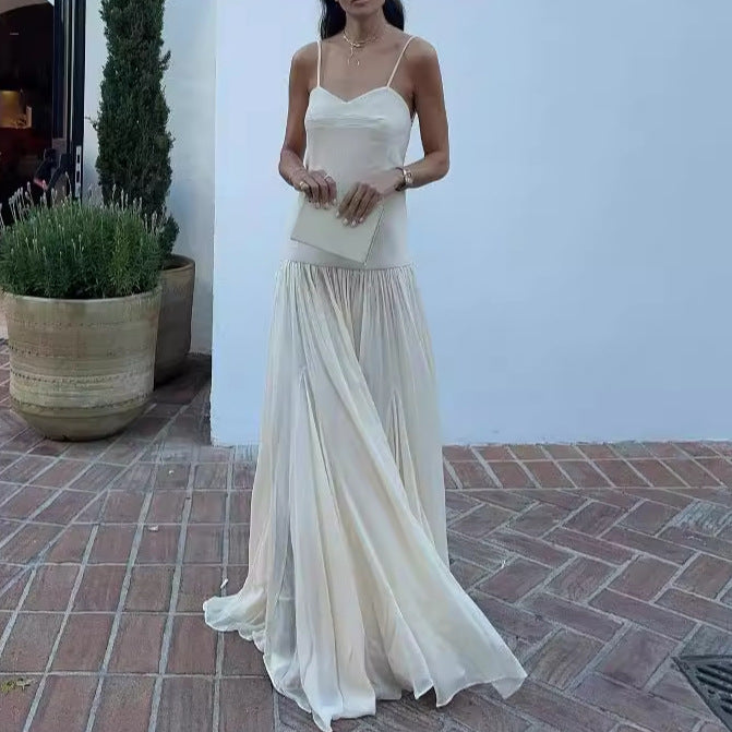 Elegant Pleated String Tie Backless Dress DP25B998