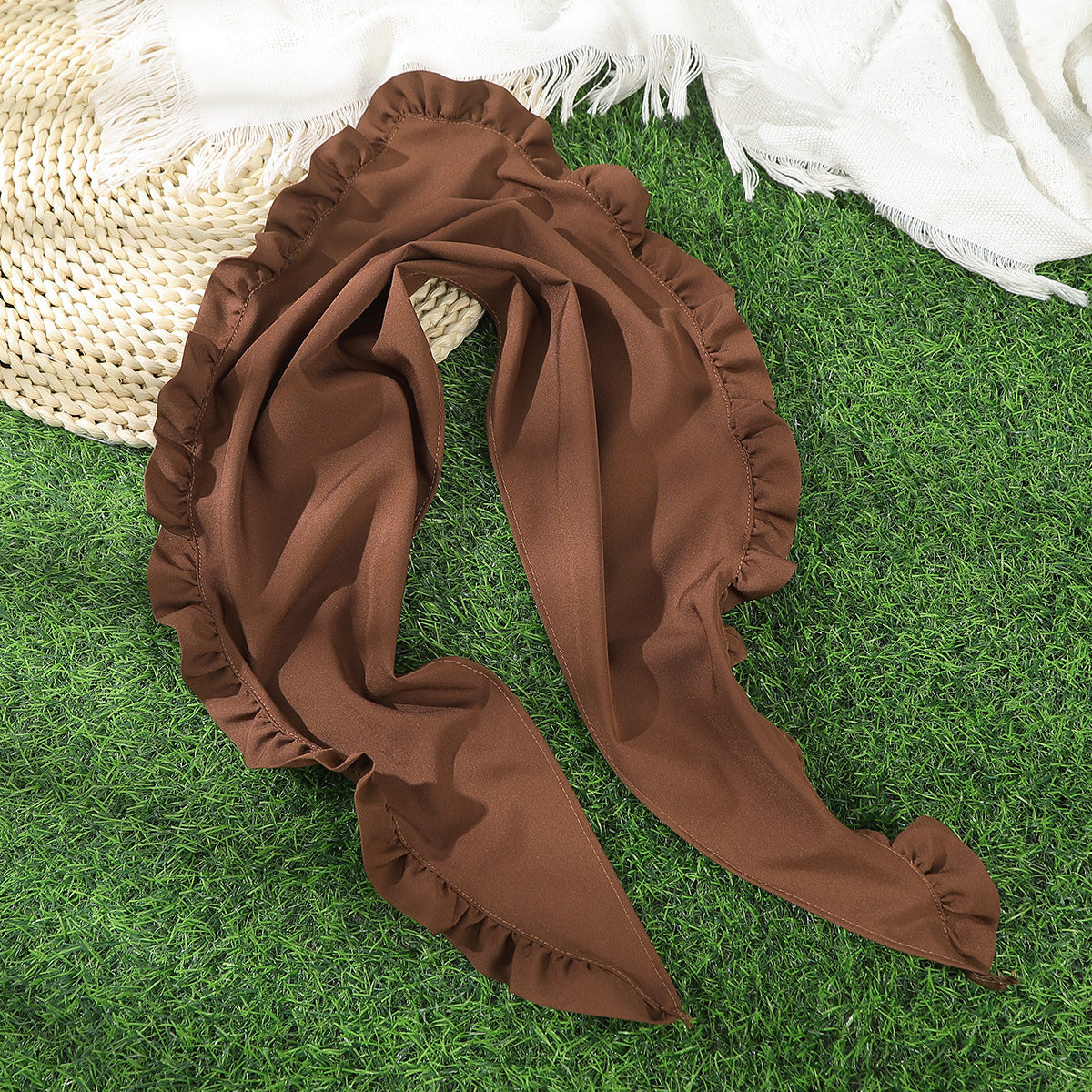 Fashion Solid Color Ruffled Trim Triangle Headscarf MK2BK6W6HHS13