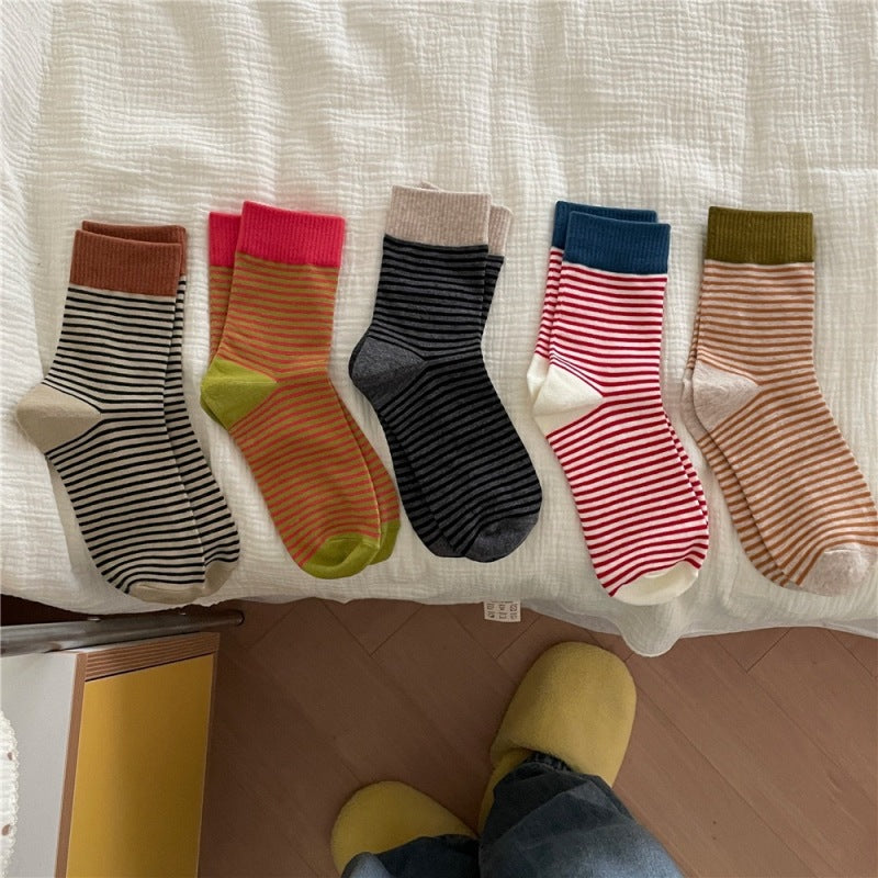 Retro Color Block Cuff Striped Crew Socks 6W8FSO665