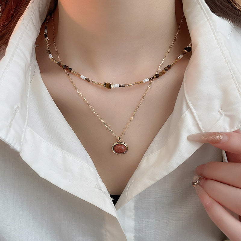Vintage Irregular Tiger Eyes Stones Necklace 6W6JNC909