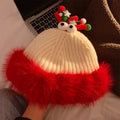 Fuzzy Plush Reindeer Antler Christmas Knitted Beanie 6W6HAT833
