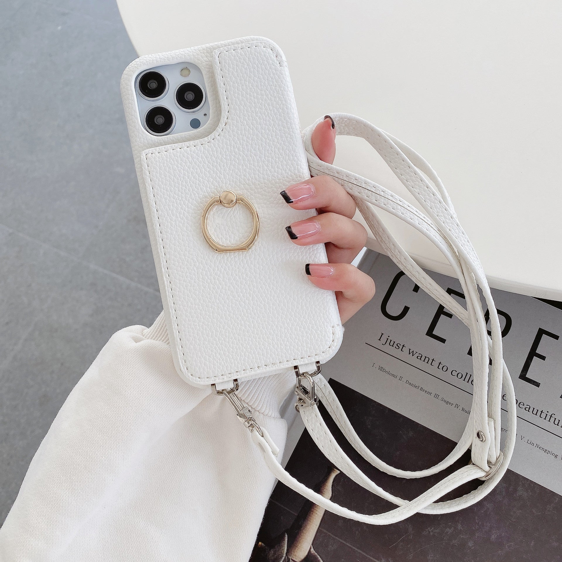 Solid Color Faux Leather Crossbody Wallet iPhone Case 6Z13HPC200