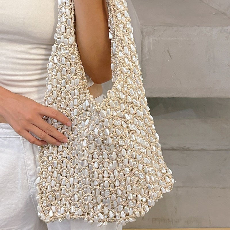 Casual Handmade Woven Hollow Beaded Shoulder Bag 8BW6BBG420