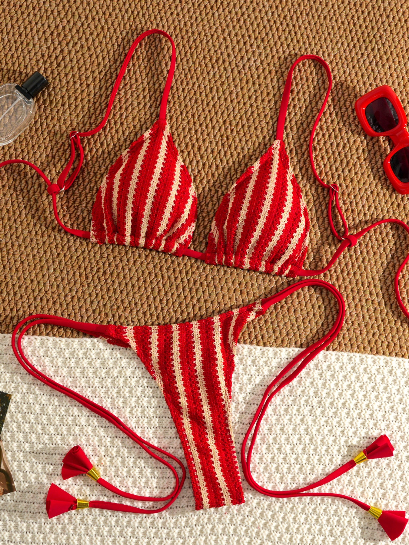 Striped Triangle Bikini Set - DippedShop Wholesale - #4659