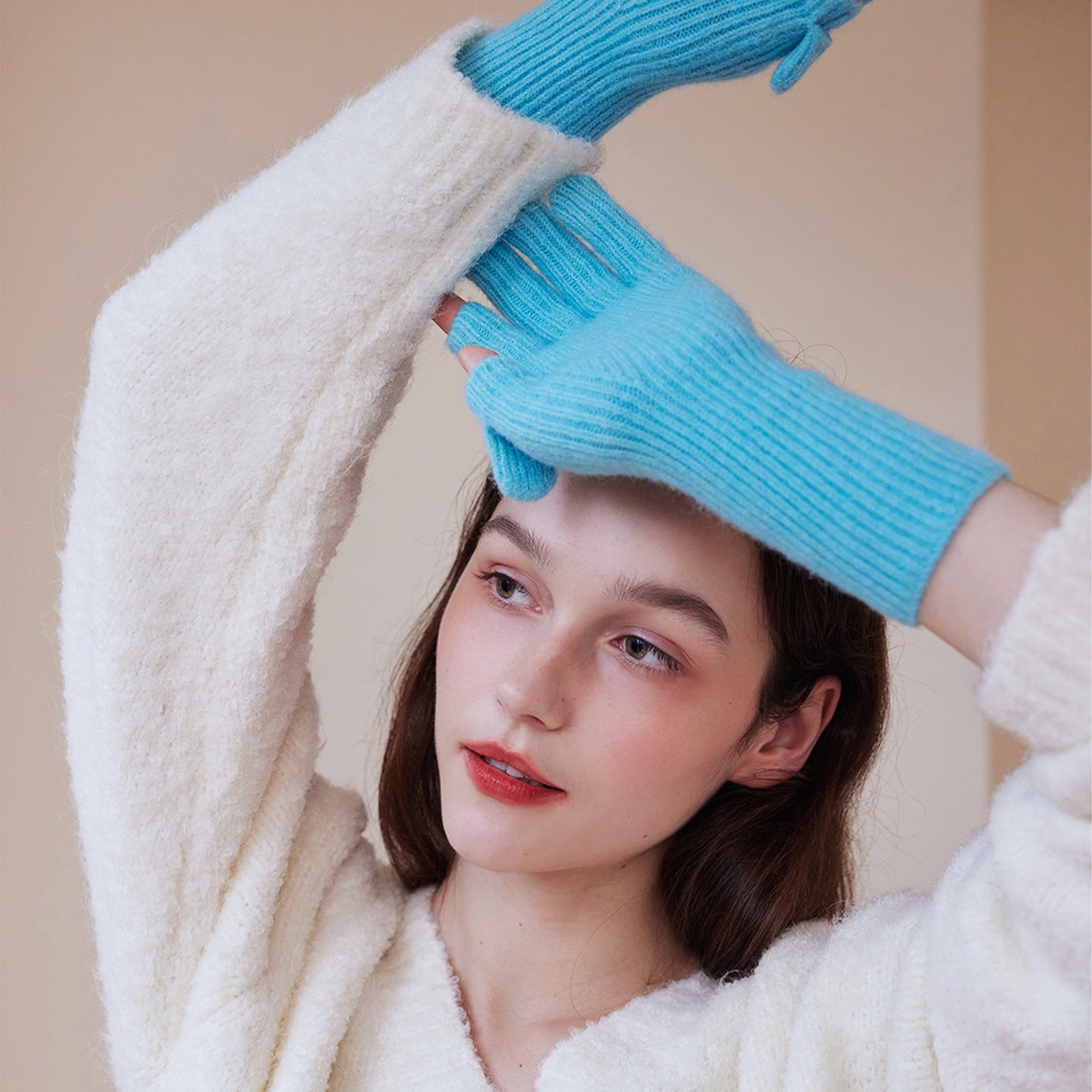 Minimalist Wool Blend Solid Color Knit Gloves 6W6GLO56