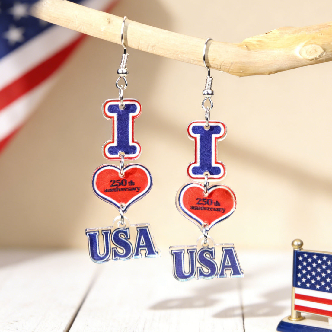 Stylish USA Flag Bowknot Pendant Hook Earring 8ZA6JER184L