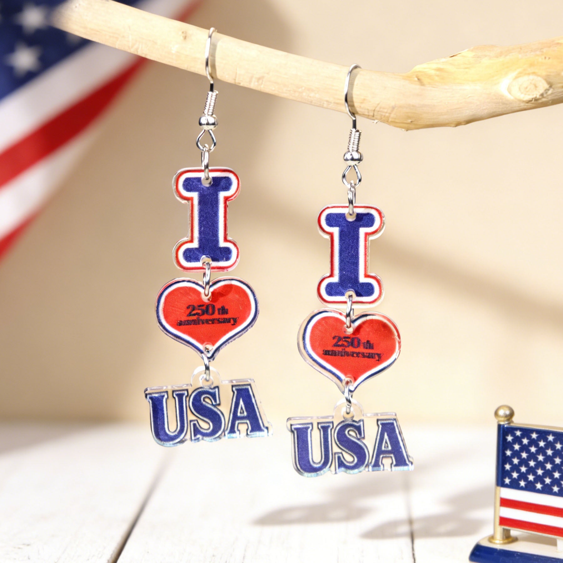 Stylish USA Flag Bowknot Pendant Hook Earring 8ZA6JER184L