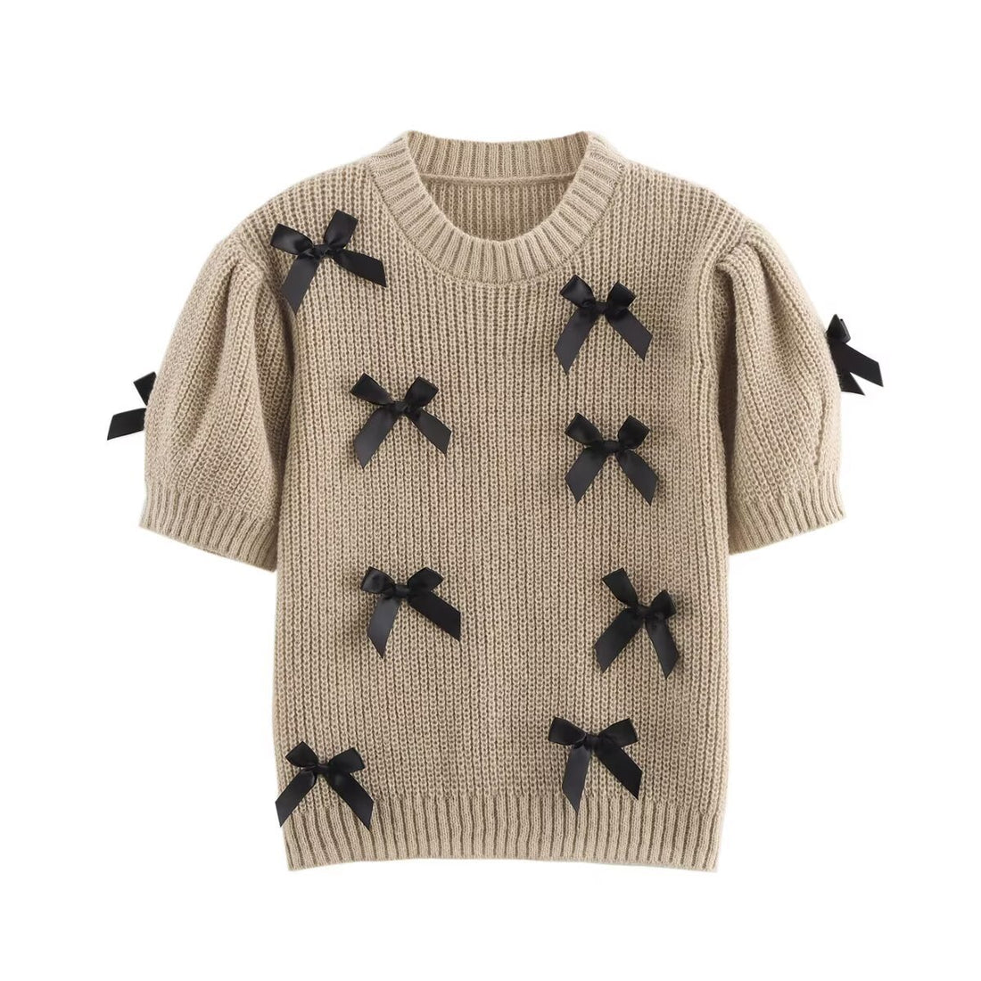 Elegant Crew Neck Bow Decor Sweater Top DP25C402