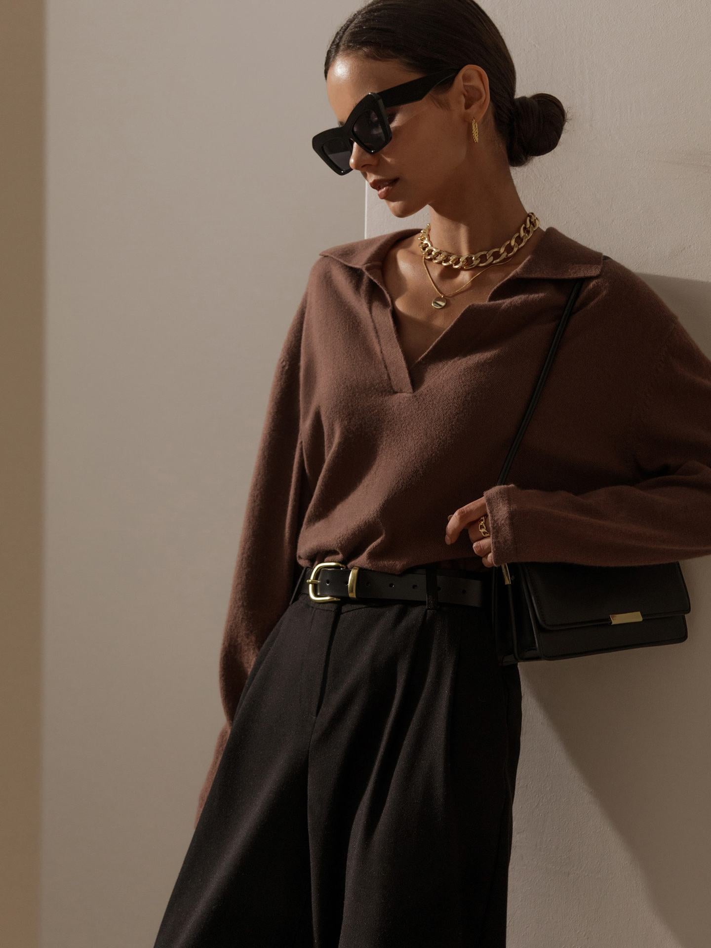 Lapel V-Neck Sweater - DippedShop Wholesale - #8883