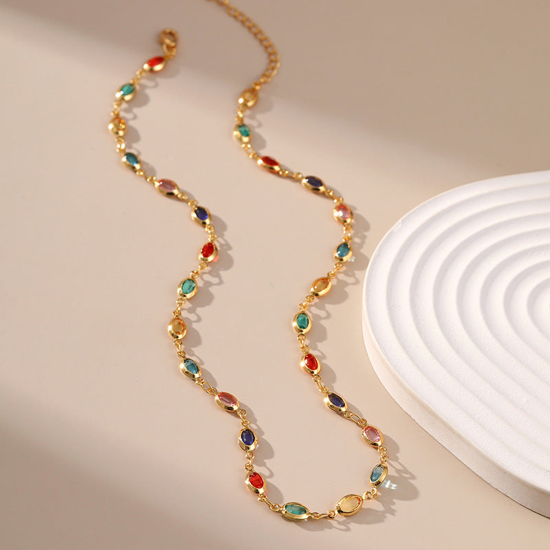 Colourful Oval Zirconia Vintage Necklace KN0168