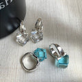Minimlaist Blue Cube Dangle Hoop Earrings 6W6JER596