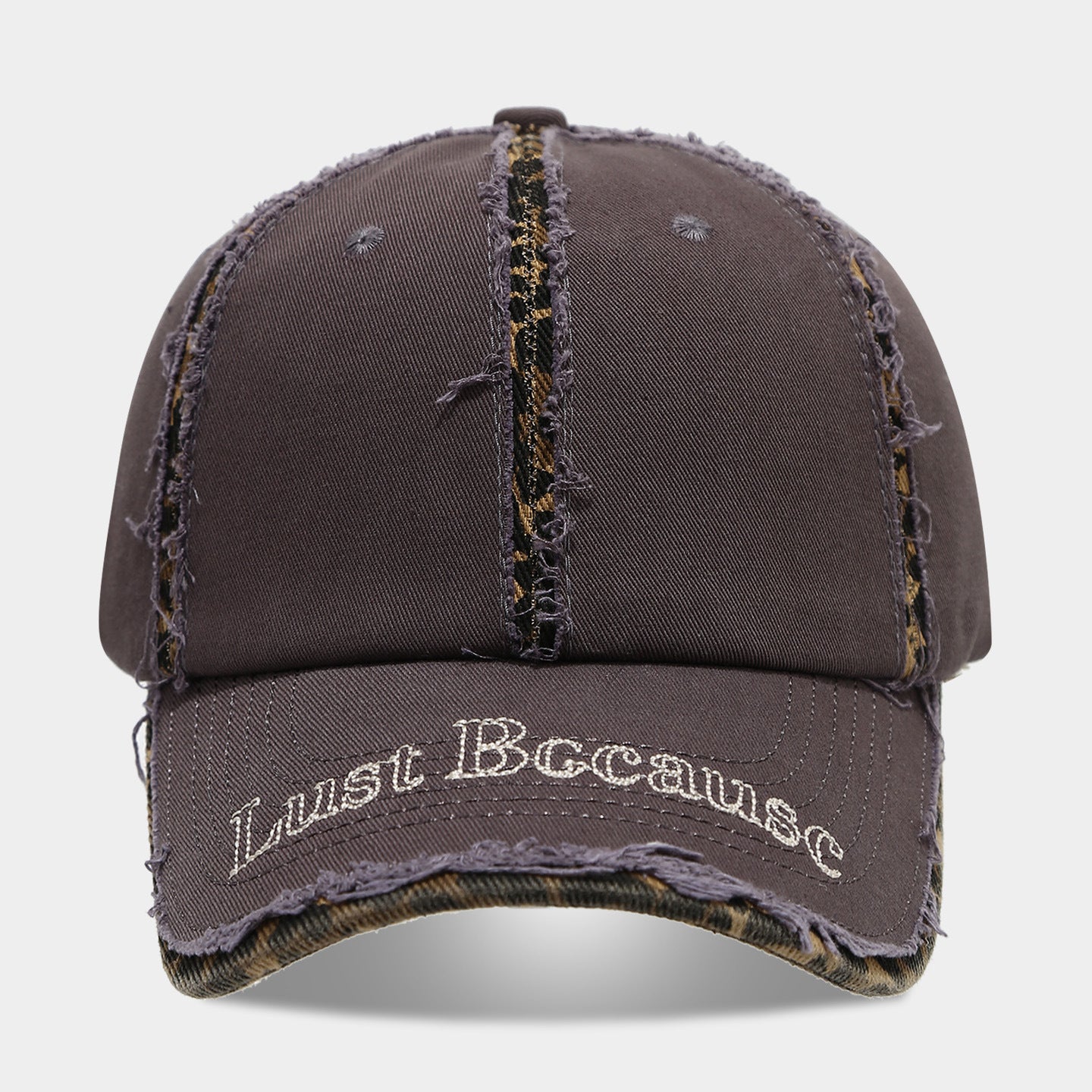 Casual Leopard Trim Frayed Baseball Cap 8BK6HAT183L