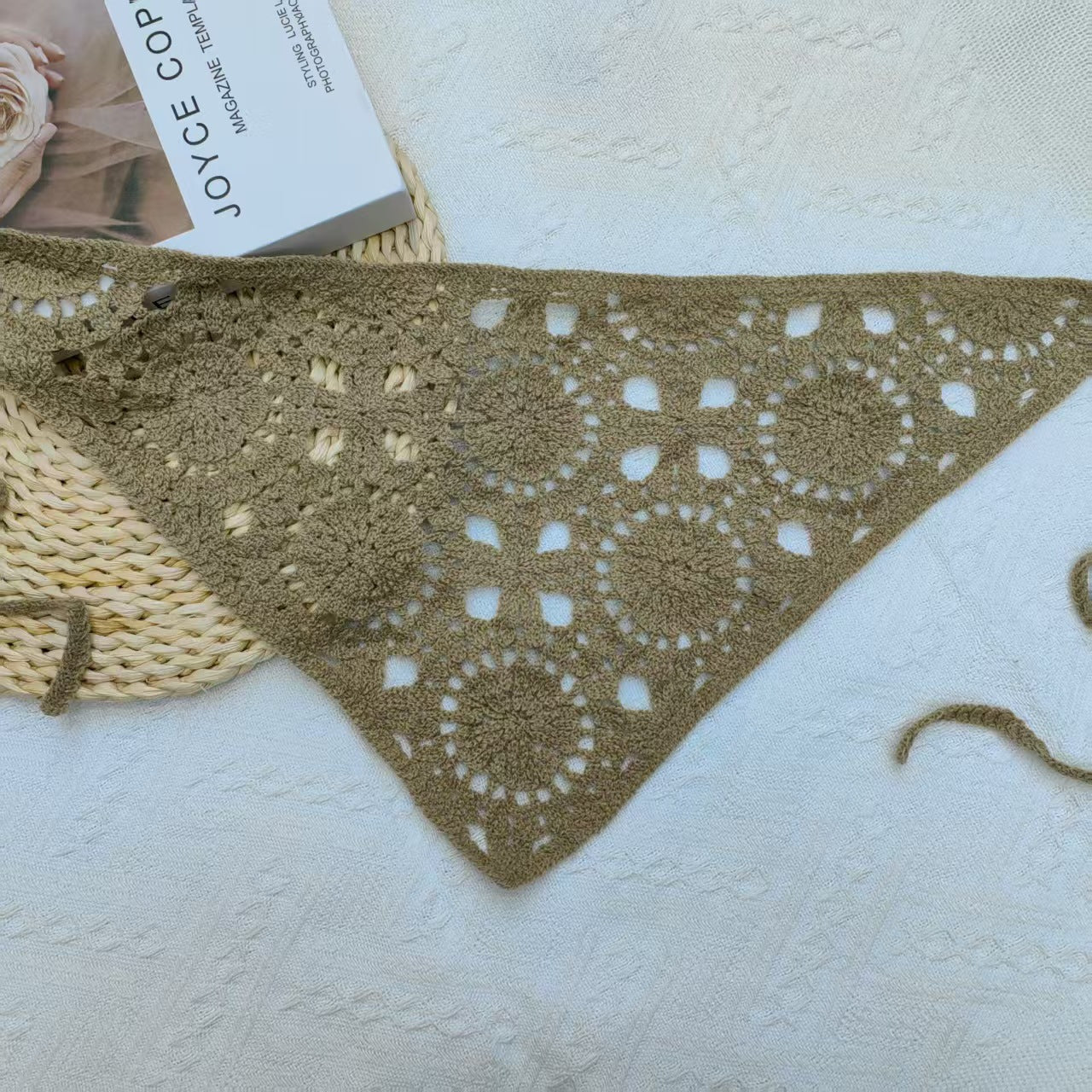 Solid Color Hollow Out Knit Triangle Headscarf MK2BK6W6HHS19