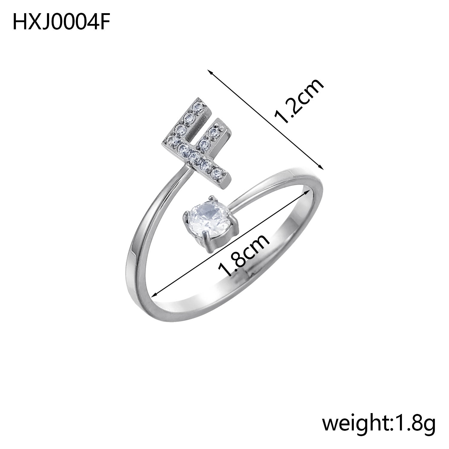 Simple Gold Plated Rhinestone Initial Letter Open Ring 8ZA6JRG152L