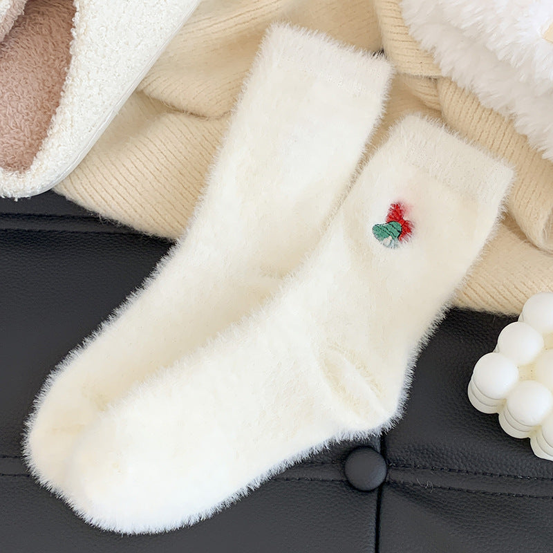 Cute Embroidery Mink Velvet Christmas Socks 6W8FSO899