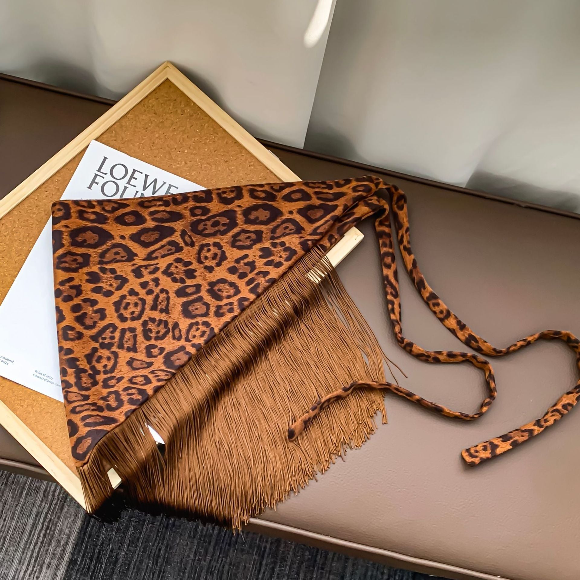Retro Leopard Print Tassel Triangle Belt Hip Scarf MK2BW6W1SL03