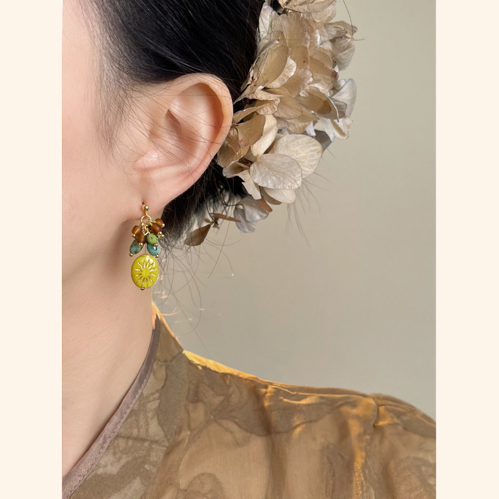Retro Stone Bead Hoop Earrings - DippedShop Wholesale - #2643