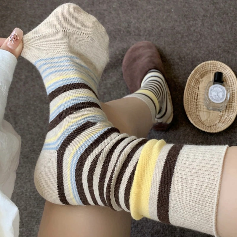 Color Block Striped Crew Socks - DippedShop Wholesale - #6323