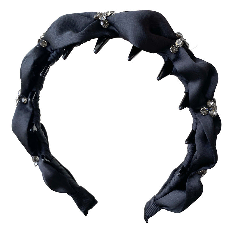 Stylish Solid Color Rhinestones Ruffled Satin Headband MK2SPM6W6HBD22