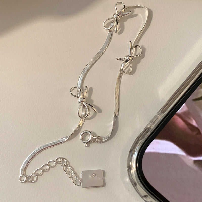 Sweet Silver Bow Knot Charm Chain Bracelet 6W6JBR335