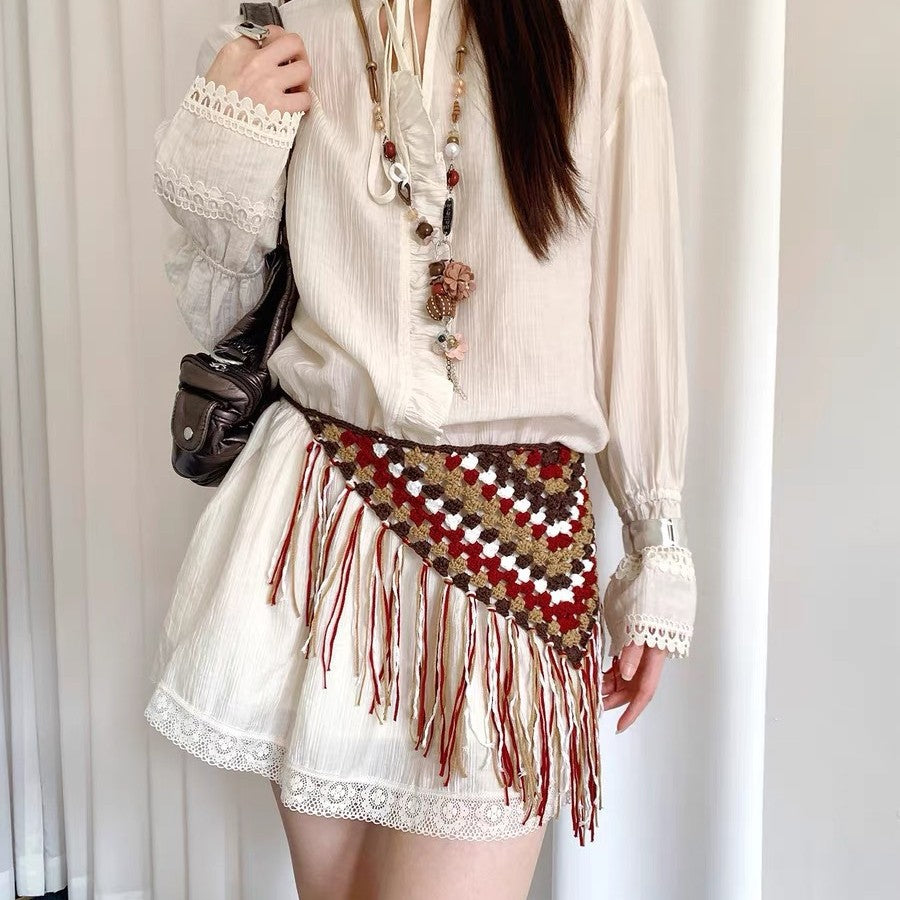 Boho-Style Hollow Tassel Skirt Belt 6W6JBT239