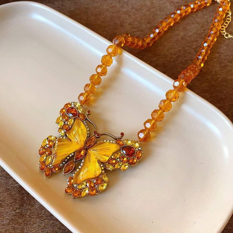 Vintage Pearl Pendant Rhinestone Floral Chain Necklace 6W6JNC979