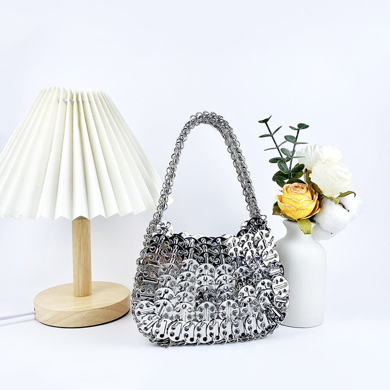 Stylish Solid Color Hand Woven Glitter Sequin Handbag 8CW6BBG514T