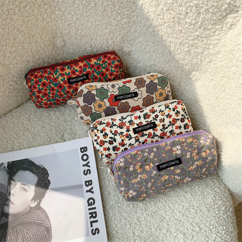 Corduroy Flower Jacquard Color Block Make Up Bag DP25A571